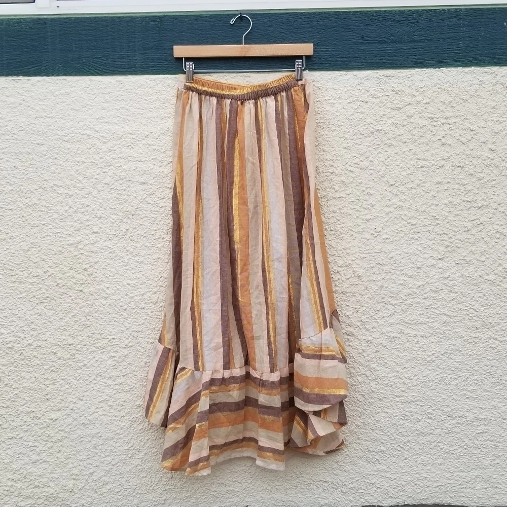 NWOT Z&L high-low warm tone striped skirt with metallic threading medium - Picture 2 of 8